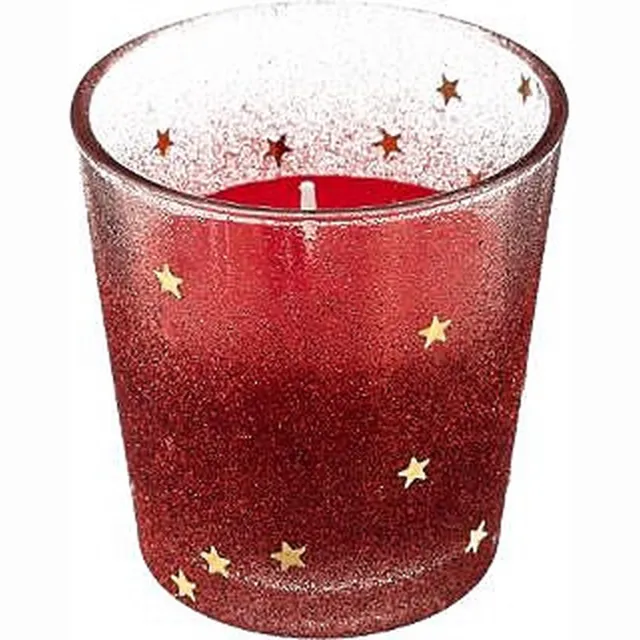 Feeric lights & Christmas Kaars in glitter glazen voet - 19 Brand uren - Glitters Rood - 8 cm hoog - 4 stuks