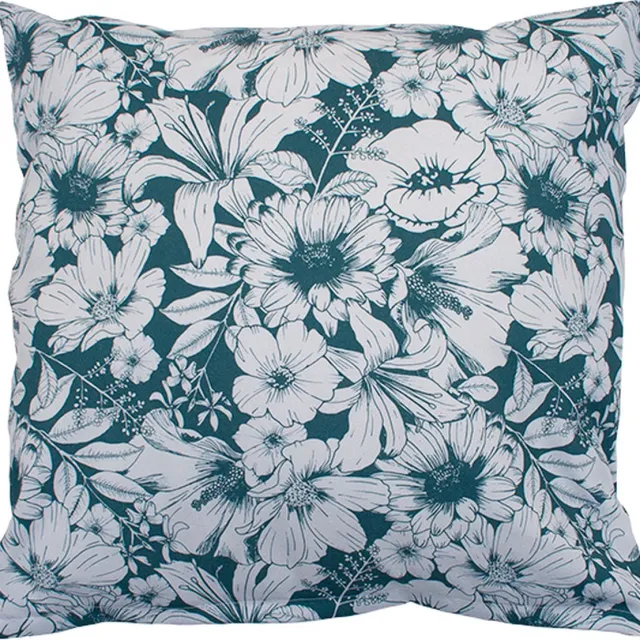 Studio Assorti Kussenhoes woonkamer - 45x45 cm - kussenhoes met bloemenprint - Teal green - kussenhoes met verborgen ritssluiting