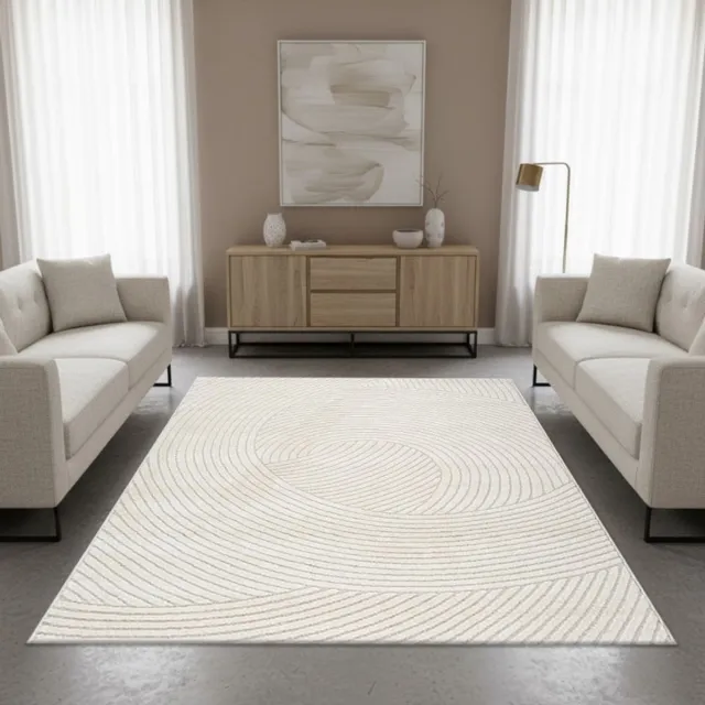 TapisTrend Designer tapijt Crème 200x290 cm Modern vloerkleed met concentrische gebogen lijnen en een abstract reliëfpatroon voor de woonkamer Beige