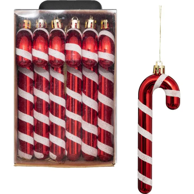 Feeric lights & Christmas Feeric lights and christmas kersthangers zuurstokken 6x -plastic- 14cm rood
