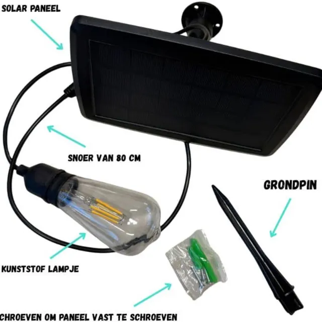 4shine Solar paneel zwart + lamp - 80 cm draad - 4shine