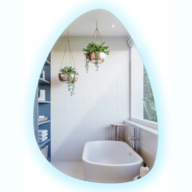 TULUP Coloray LED Spiegel - Onregelmatige Spiegel met Verlichting - 64 x 90 cm - LED Badkamerspiegel - Grote Onregelmatige Wandspiegel - Koud Wit 6500K - Boho Decoratieve Spiegel