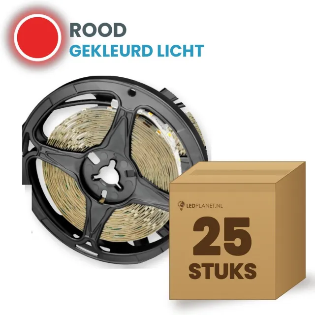 Tsong LED strip SMD2835 5 meter - 25 stuks - 12V - 4,8W/m - Rood - 480 lm/m - 60 LEDs/m - CRI>80 - IP20