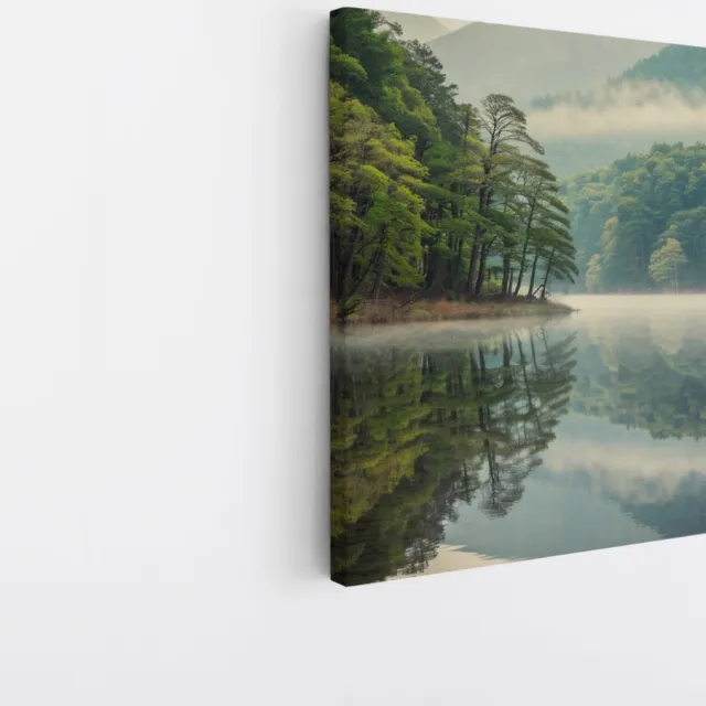 Saammp Canvas Schilderij - Noorwegen - Bergen met mist - Landschap - Natuur - 100x100 - Foto op canvas - Wanddecoratie - Muurdecoratie Woonkamer - Slaapkamer decoratie - Canvas Print Multicolor