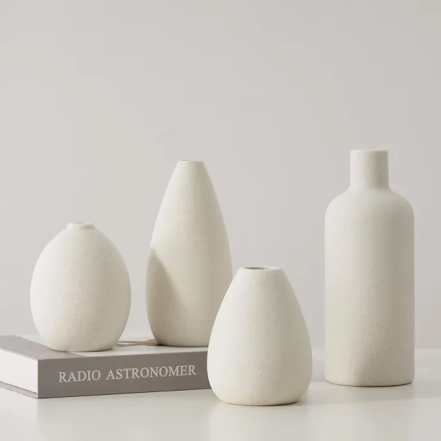 Famanu Witte keramische vaas - set van 4 unieke bloemenvazen - decoratieve moderne vazen voor thuisdecoratie - tafel entree (wit)
