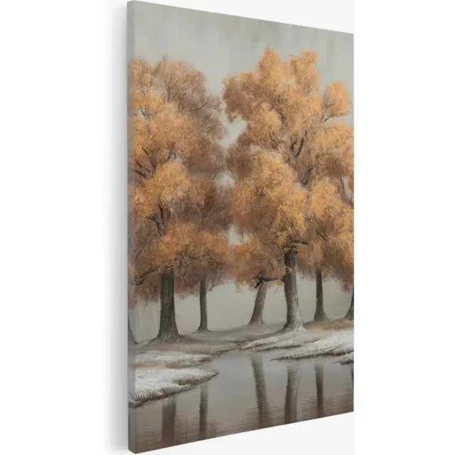 Saammp Canvas Schilderij - Oranje bomen - Natuur - Wit Landschap - Abstract - 80x120 - Foto op canvas - Wanddecoratie - Muurdecoratie Woonkamer - Slaapkamer decoratie - Canvas Print Multicolor