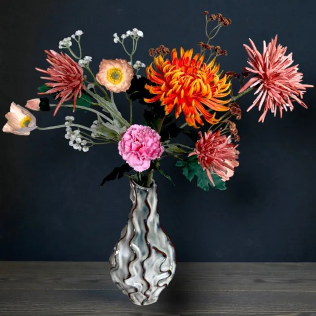 Luviore Luxe Kunstbloemen Boeket Ivon - Zijden Bloemen Veldboeket - Real Touch - Oranje & Koraal Roze Roze Oranje Wit