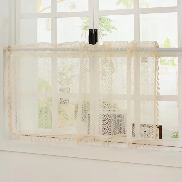 Unyqoos Elegante korte kantgordijnen met kwastjes voor rustieke raamdecoratie Beige