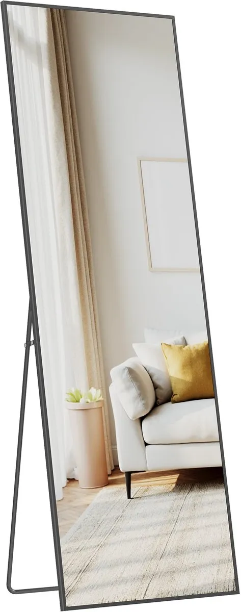 Songmics Spiegel - Spiegel staand - Aluminiumlegering Frame - Voor Slaapkamer Woonkamer Garderobe Inktzwart