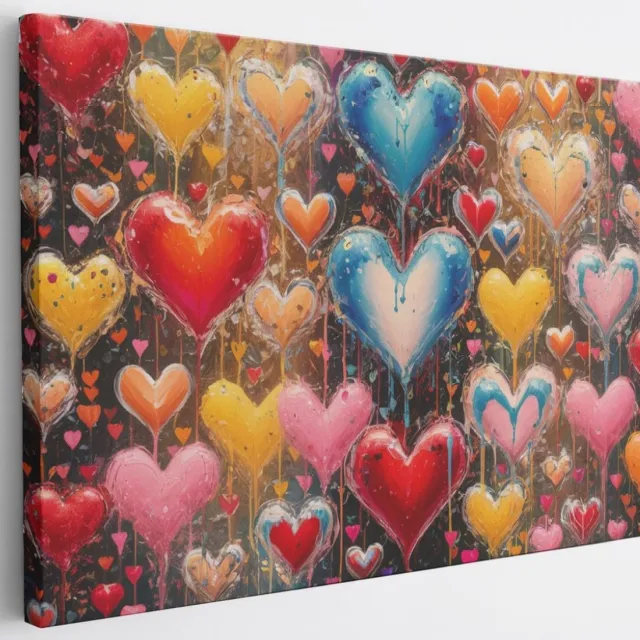 Saammp Canvas Schilderij - Kleurrijke Hartjes - Abstract - 45x30 - Foto op canvas - Wanddecoratie - Muurdecoratie Woonkamer - Slaapkamer decoratie - Canvas Print Multicolor