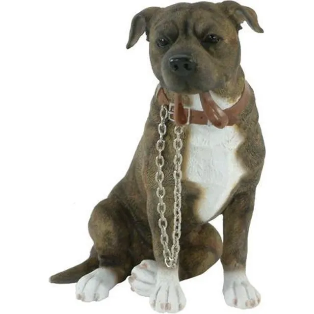 The Leonardo collection beeldje Staffordshire Terriër brindle met riem Walkies bruin