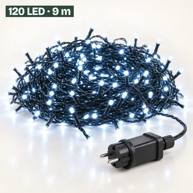 Levano Kerstverlichting Buiten 120 LED 9 m Koud Wit - Lichtsnoer voor Binnen en Buiten - Kerstlampjes met Stekker - Kerstboomverlichting - Lichtslinger - Kerstlichtjes - Lichtketting - Kerstversiering - Timer - Lichtfuncties - Geheugen