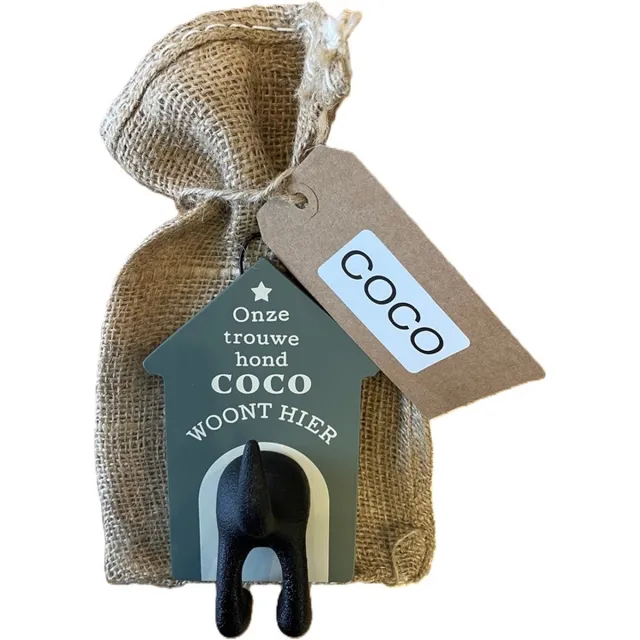 History& Heraldry Ltd Hondenriemhouder-Coco-in leuk kado verpakking-15cmx10cm-woonaccessoires-hondengarderobe-kapstok voor honden-kado idee voor hondenbezitters-haak voor hondenriem grijs