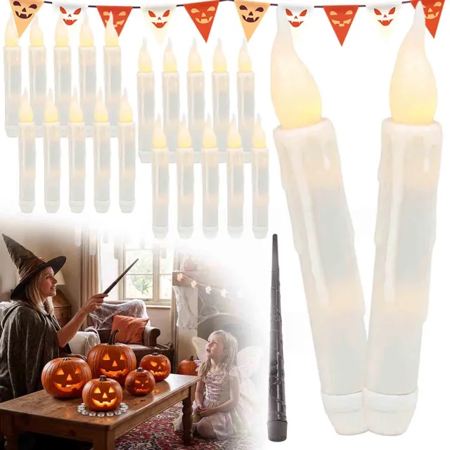 Buyya 24 Stuks Drijvende Kaarsen, Hangende Vlamloze Led Kaarsen, Halloween-Decoratie Kaarsen, Met Magic Wand-Afstandsbediening. Wit