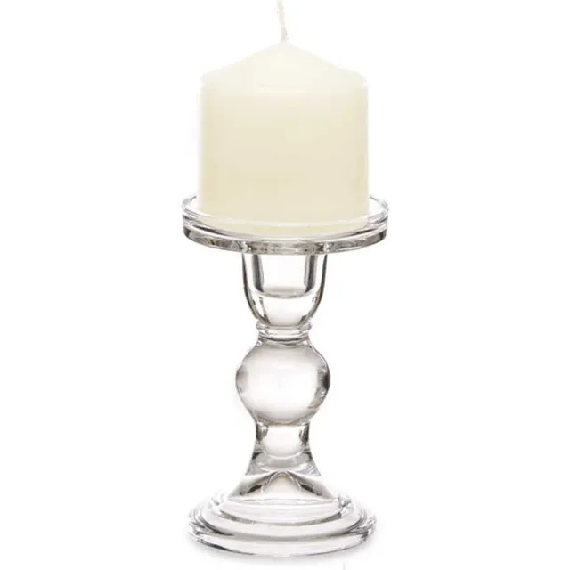 Giftdecor Kaarsen kandelaar van decoratief glas - voor stompkaarsen - D8.5 x H14 cm Transparant