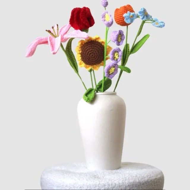 Woolbloom kunstbloemen - Gehaakte Bloemenboeket - Veldboeket - interieurdecoratie- onderhoudsvrij roze