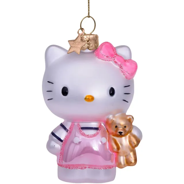 Vondels kerstornament Hello Kitty met beer (roze)