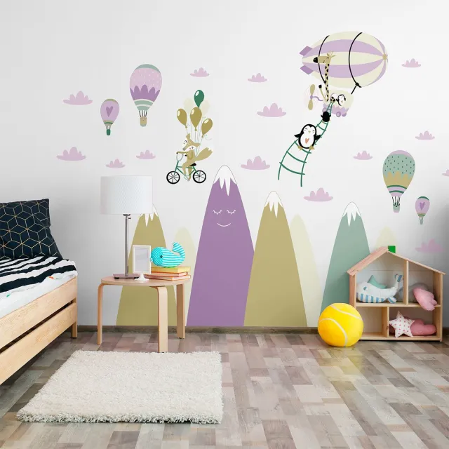 Ambiance Sticker Scandinavische bergstickers met grappige dieren en vrienden, 40 x 60 cm Multi color