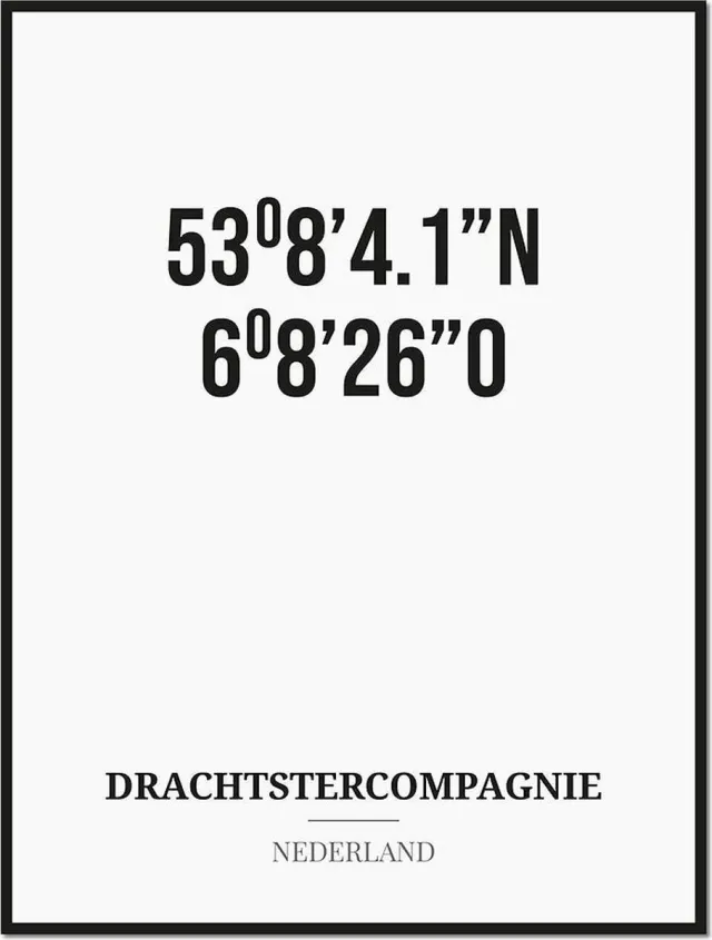 Studio216 Poster/kaart DRACHTSTERCOMPAGNIE met coördinaten zwart, wit