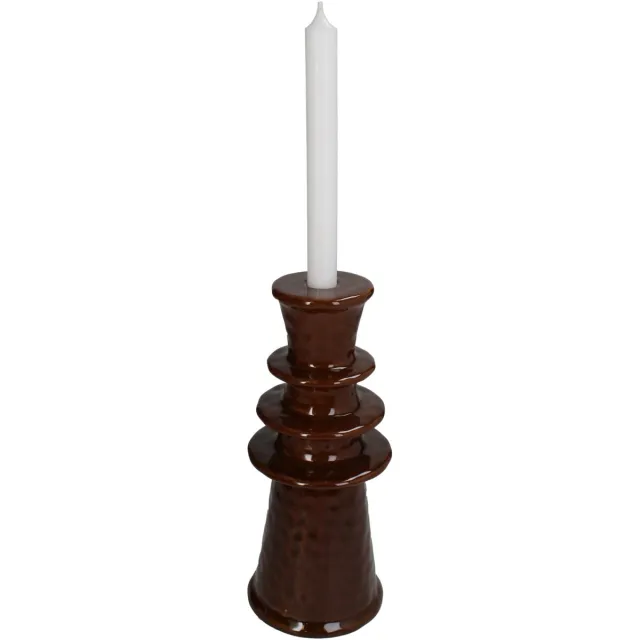 HD Collection Kandelaar Inya - Keramiek - Bruin - 12x27x12 cm (BxHxD) - Voor dinerkaars - Sfeervol Interieur