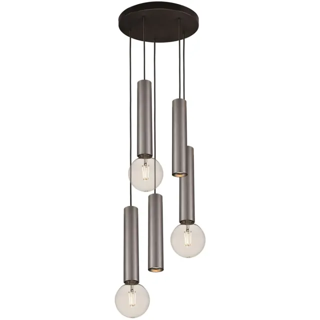 Fantasia Taboros hanglamp met 5 lichtpunten (2x GU10, 3x E27), diameter 350 mm, dimbaar, zwart met geborsteld staal, IP20 zwart + geborsteld staal
