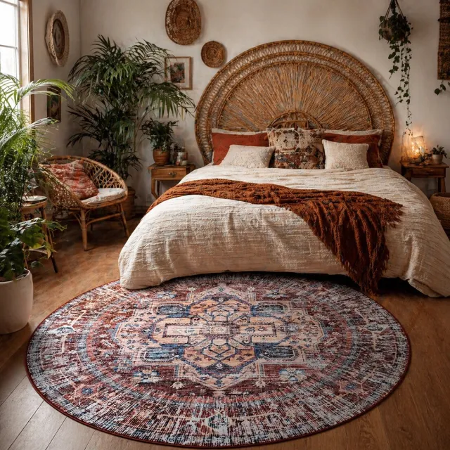 Lavandoux Vloerkleed - Sefrou - Terracotta en Blauw - Rond - Ø160 cm