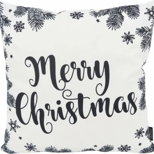 Gek op Kussens! Kerst 'Zwart/Wit Merry Christmas' Kussenhoes | Katoen/Polyester | 45 x 45 cm zwartwit