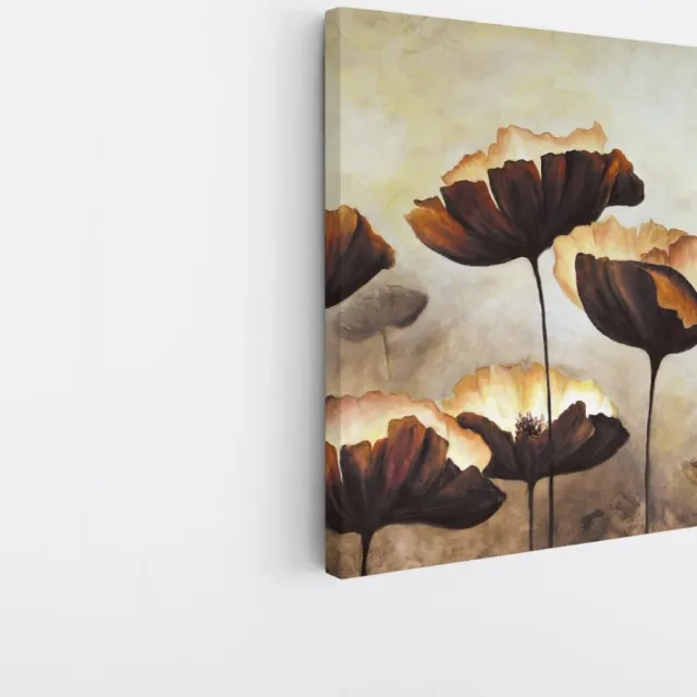 Saammp Canvas Schilderij - Abstracte Vintage Bloemen - Natuur - Modern - 40x40 - Foto op canvas - Wanddecoratie - Muurdecoratie Woonkamer - Kantoor Decoratie Multicolor