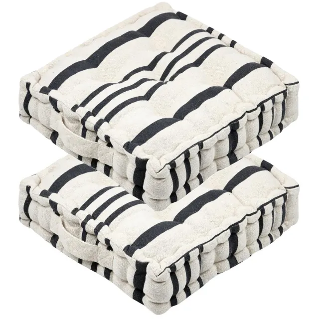 Stof Textile Vloerkussen Beach - 2x - creme wit/grijs - katoen - 45 x 45 x 10 cm - Extra dik - extra zitplaatsen - spelen - gamen - relaxen