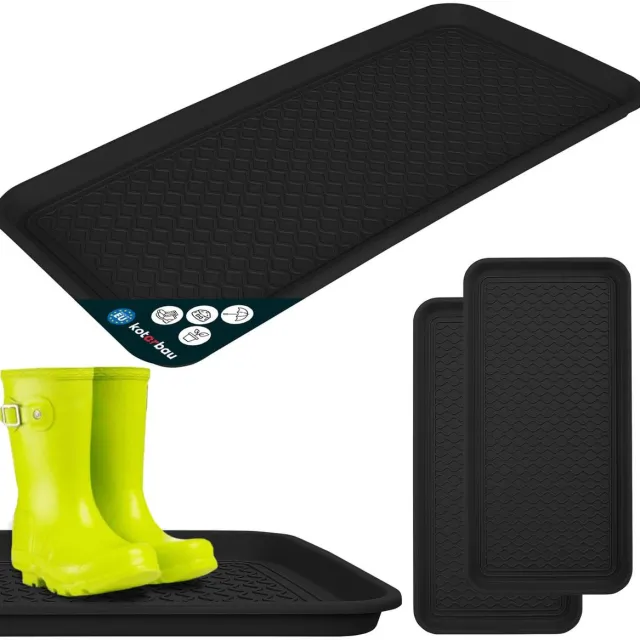 KOTARBAU 2 stuks Schoenenlekbak, Lekbak Schoenen, Kunststof, 38 x 76 cm, Zwart, Schoenendruipbak, Schoenmat, Laarzen Afdruipmat, Schoenafdruipbak, Schoenenschaal, Lekbak voor Natte Schoenen