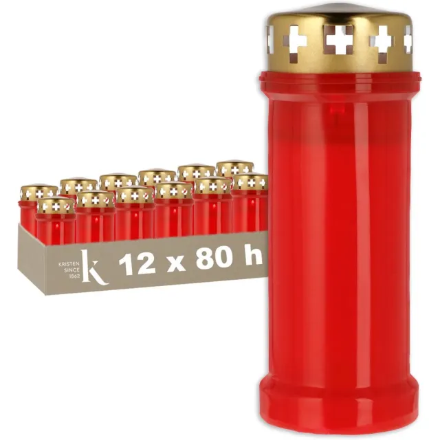 Kristen Grafkaars 6 Dagen Rood – Kaarsen – 12 Stuks – Herdenkingslicht – Grafkaars – Brandduur 80 Uur – Voor Buiten
