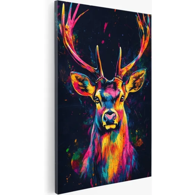 Saammp Canvas Schilderij - Abstract Hert - Olieverf - Dieren - Kleurrijk - 30x40 - Foto op canvas - Wanddecoratie - Muurdecoratie Woonkamer - Slaapkamer decoratie - Canvas Print Multicolor