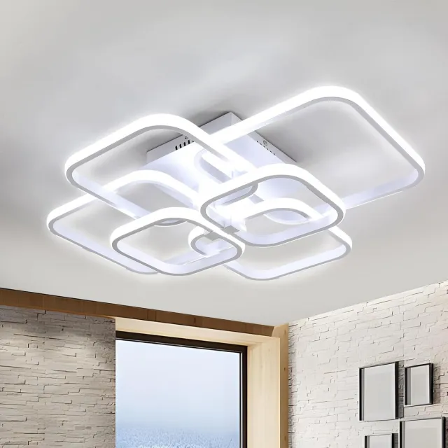 Haobosic LED Aluminium Plafondlamp - 6 Vierkanten Wit - 100W - 6500K Koud Wit White