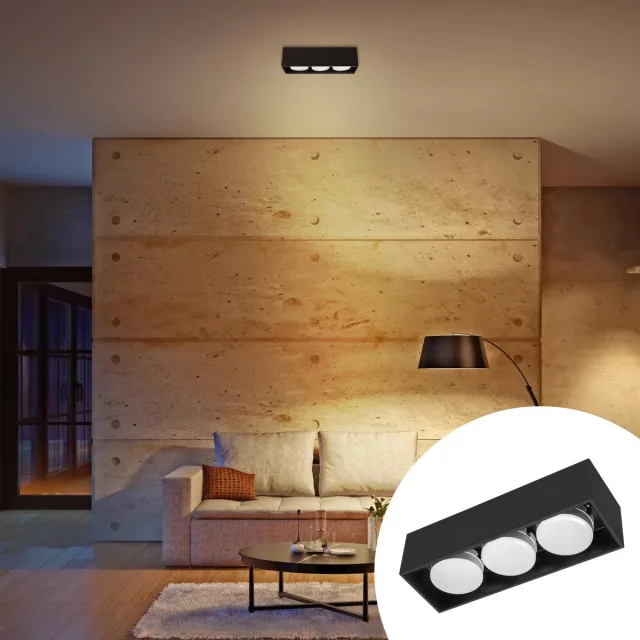 LED's light by Shada LED's Light Cube LED Plafondlamp - 3 lichtpunten - Draaibaar licht - Staal - 30 x 8 cm - Zwart - Gx53 ledlamp - Plafonniere - Plafonnieres - Plafoniere slaapkamer - Plafondlampen - Badkamerlamp - Plafond lamp