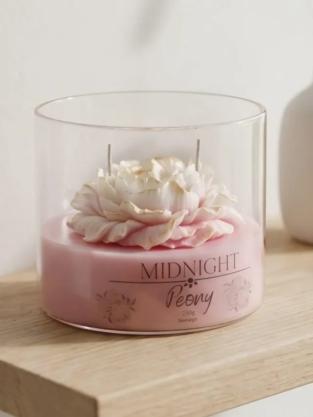 JoyDecor Midnight Peony Geurkaars 250g – Bloemige Geur met Sinaasappelbloesem & Houtnoten – Luxe Kaars in Glas – Moederdag Cadeau roze