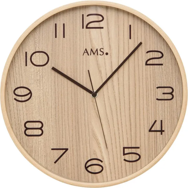 AMS F5514 - Wandklok - Analoog - Radiogestuurde tijdsaanduiding - Hout - Mineraal glas - Bruin - 32 cm ø