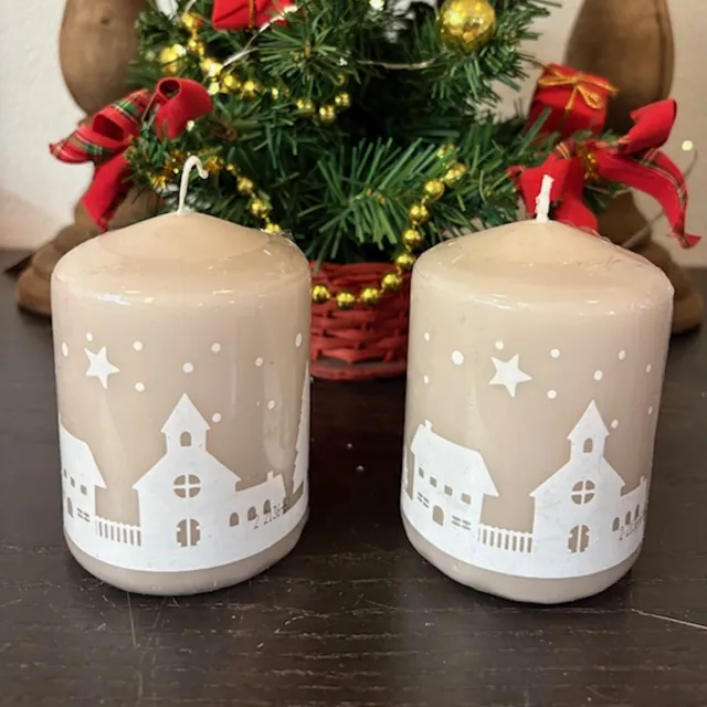 Kaars & Co 2 Stompkaarsen taupe kerstprint