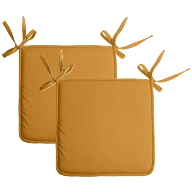 Stof Textile Home stoelkussens - 2x - okergeel - 38 x 38 x 3 cm - voor binnen - touwtjes sluiting - zitkussens plat - vierkant