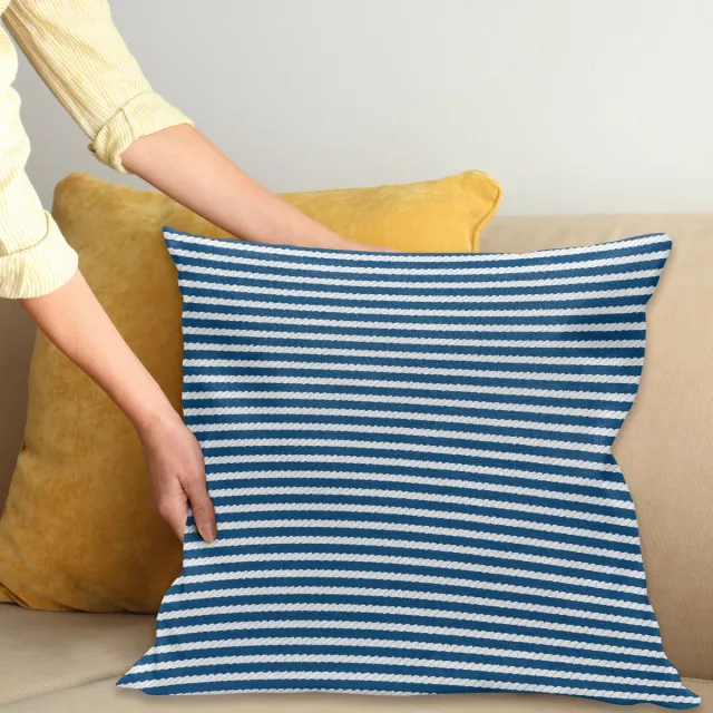 ABAKUHAUS Maritiem Kussenhoes, Seil-Strepen-Patroon, Wasbare Kleurechte Kussenhoes met Digitale Dubbelzijdige Print en Ritssluiting, 45 x 45 cm, Blauw en Wit