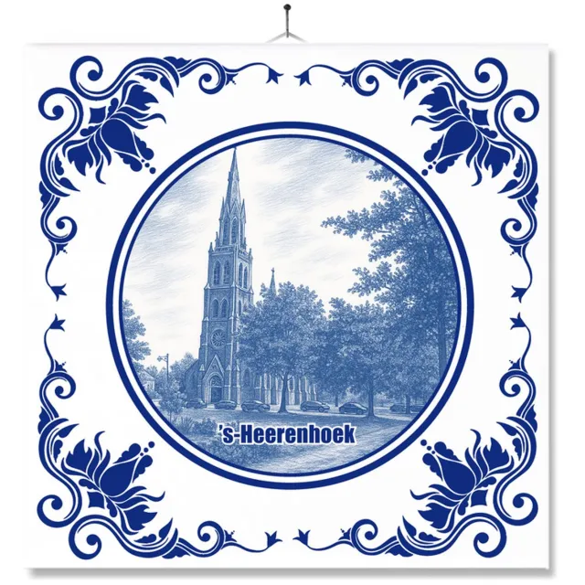 MC Living Tegel Met Opdruk | s-Heerenhoek | Delft Blauw | Cadeau | Inclusief Geschenkdoos | Standaard | Ophangsysteem Multi-Color