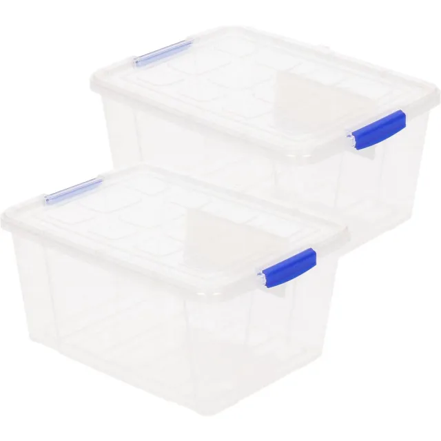 PLASTICFORTE Opslagbakken met deksel - 4x stuks - 16 liter - 40 x 30 x 21 cm - Organizers - transparant - kunststof