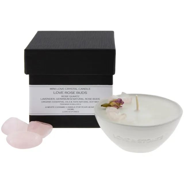 Love and Stones ROSE AND ROSE QUARTZ CRYSTAL INFUSED SCENTED MINI CANDLE Roze