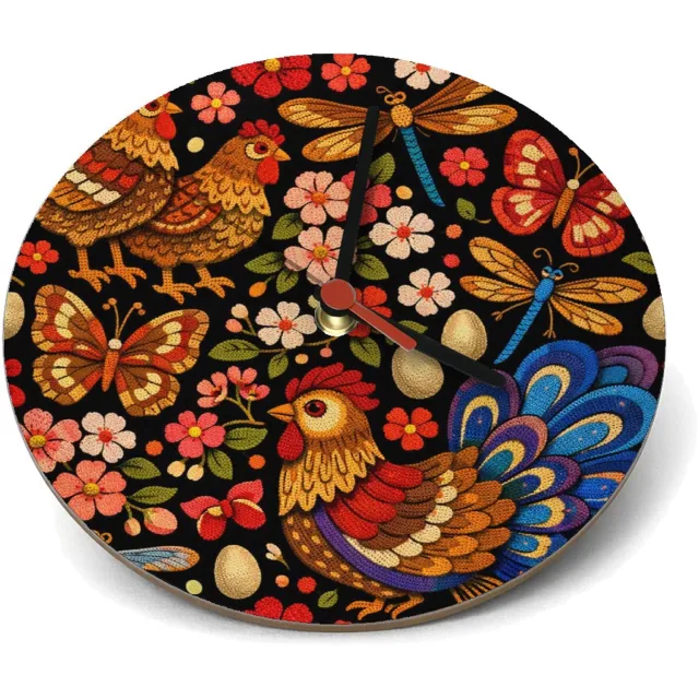 Mr Cadeautjes Klok rond Ø 19 - design Een tuinpatroon met vlinders, libellen en bloemen in een han | cadeau Wit
