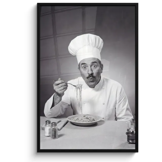 FrameYourWall Poster in lijst - Fotolijst 80x120 cm - Posters - Chef - Spaghetti - Pasta - Posterlijst zwart - Decoratie - Wanddecoratie woonkamer - Muurdecoratie slaapkamer