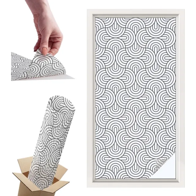 TULUP Raamfolie Anti inkijk - Geometrische halve cirkels Privacy Folie Raam - 50x100 cm - Zwart-wit Anti inkijk Folie - Raamfolie Tegen inkijk Glas in Lood - Voor de woonkamer, voor het kantoor, voor de slaapkamer - Raamfolie Zonwering Zwart-wit - Geometrische halve cirkels