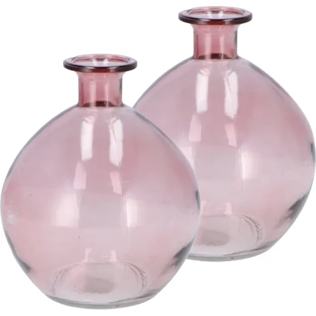 DK design Bloemenvaas rond model - 2x - helder gekleurd glas - zacht roze - D13 x H15 cm Lichtroze
