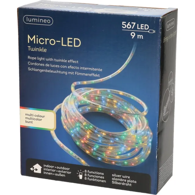 Lumineo Lichtslang - 567 led lichtjes - warm wit - 9 m - 8 lichtfuncties - kerstverlichting