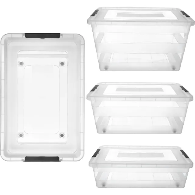 KADAX Opbergdoos met deksel, speelgoedkist, robuuste plastic container van kunststof, opbergbox met kliksluiting, opbergdozen (transparant, set van 3)