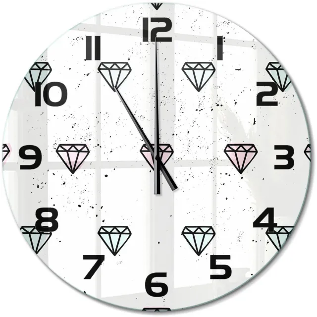 TULUP Wandklok - Diamanten Glazen Klok Met Print - fi60 cm - Veelkleurig Wandklok Glas Met Motief - Zwarte handen - Ronde Klok - Wandklok Glas Decoratie - Gekleurde Glazen Klok