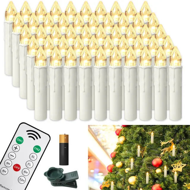 Froadp 50er LED Kerstkaarsen Draadloos Warmwit Met Timer Afstandsbediening Vlamloze Kerstboomkaarsen Voor Feestdagen, Feestjes, Kerstbomen, Huwelijken, Huwelijksdecoratie, Verjaardagen (Met Batterij)